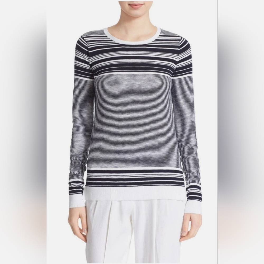 Vince Black & White Monochrome Striped Crew Neck Sweater Small
